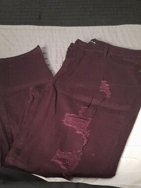 Distressed Maroon Skinny Jeans